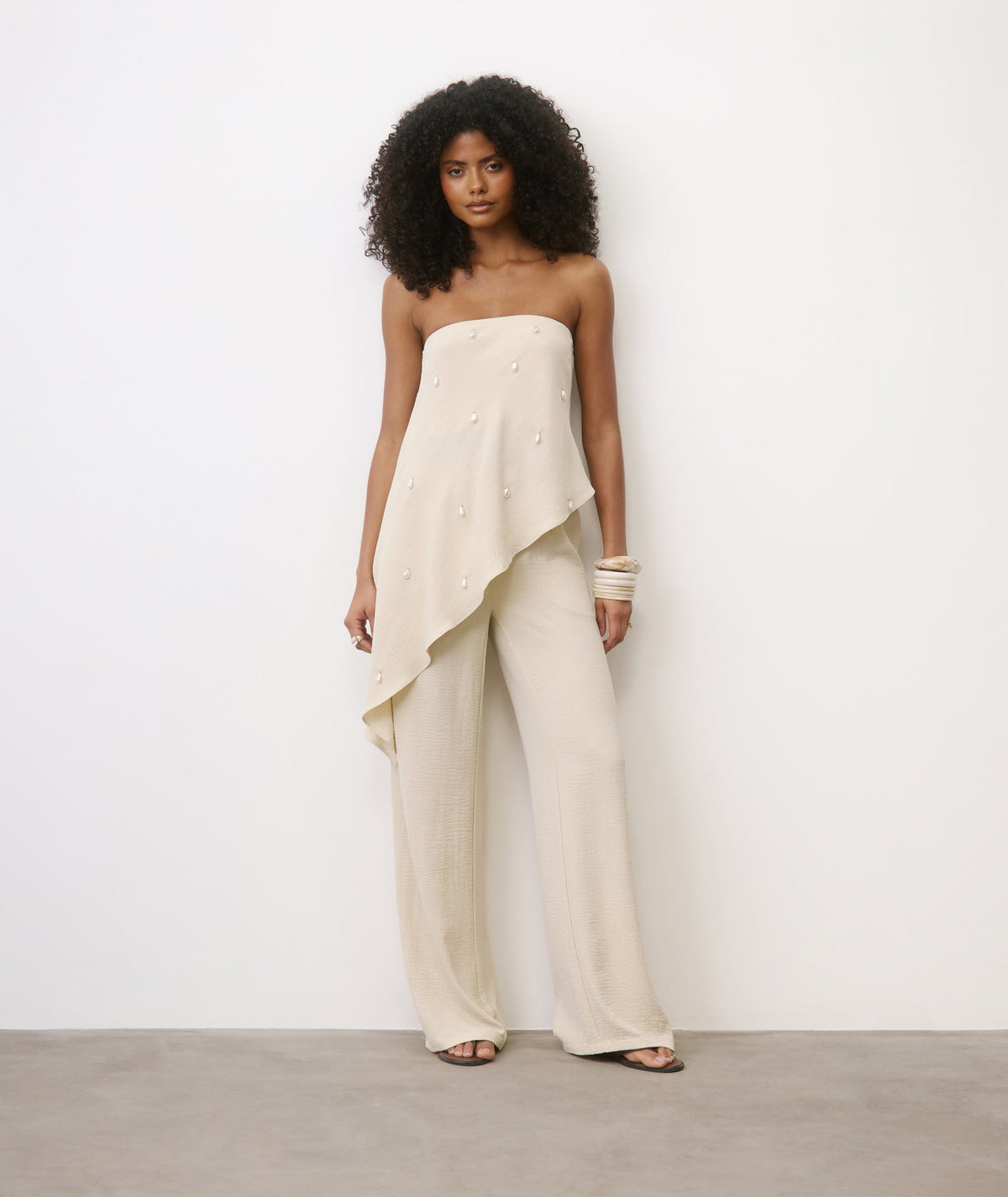 Linen Look Relaxed Trousers - Stone