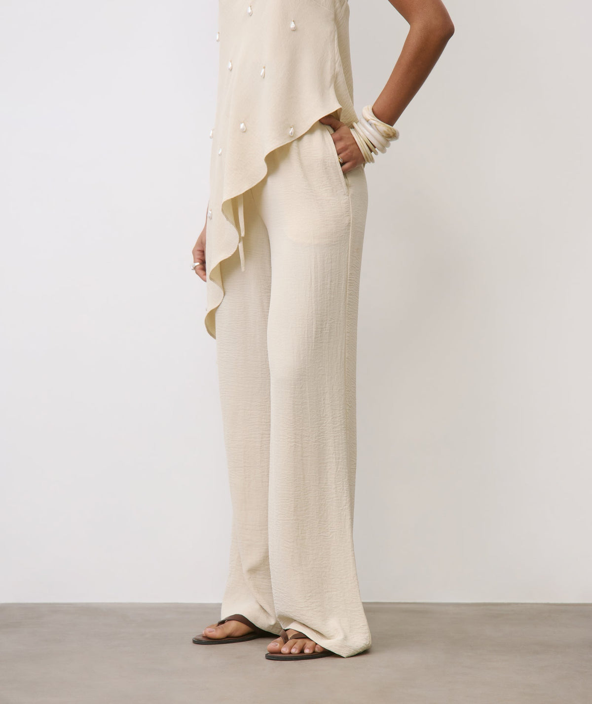 Linen Look Relaxed Trousers - Stone