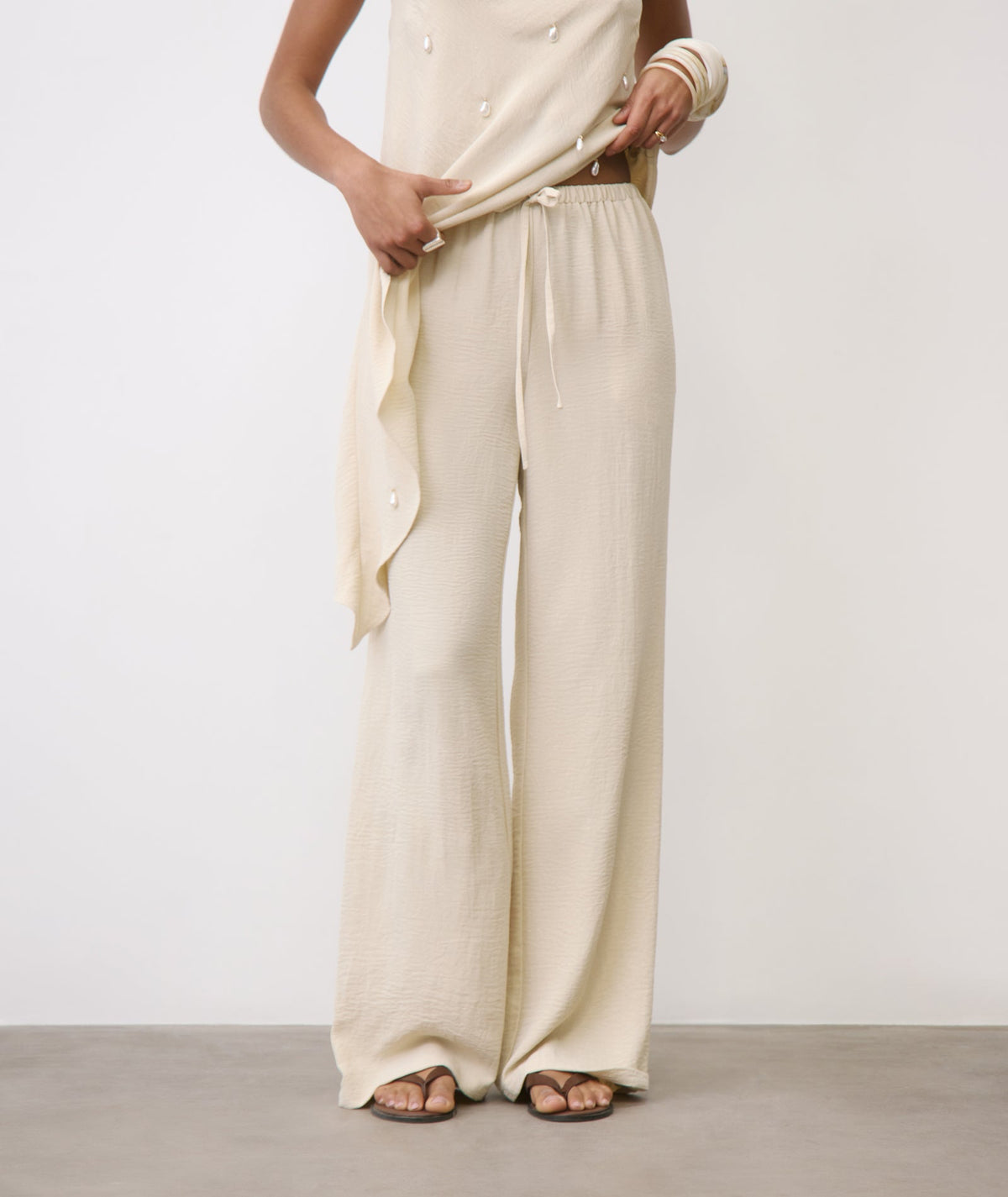 Linen Look Relaxed Trousers - Stone