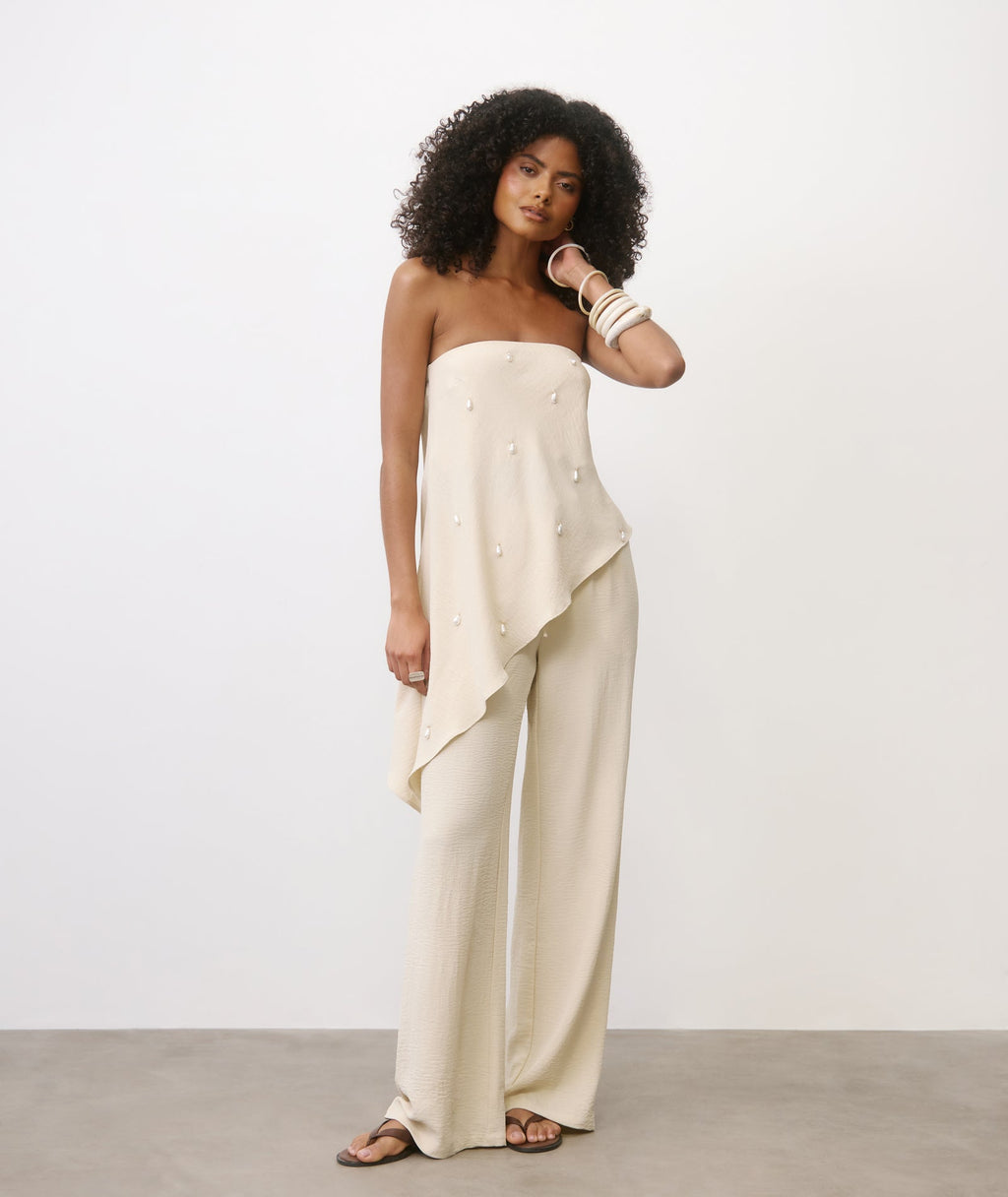 Linen Look Relaxed Trousers - Stone