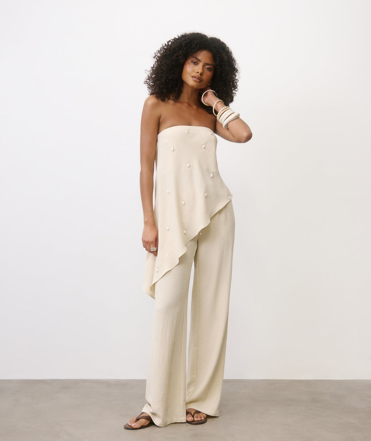 Linen Look Relaxed Trousers - Stone