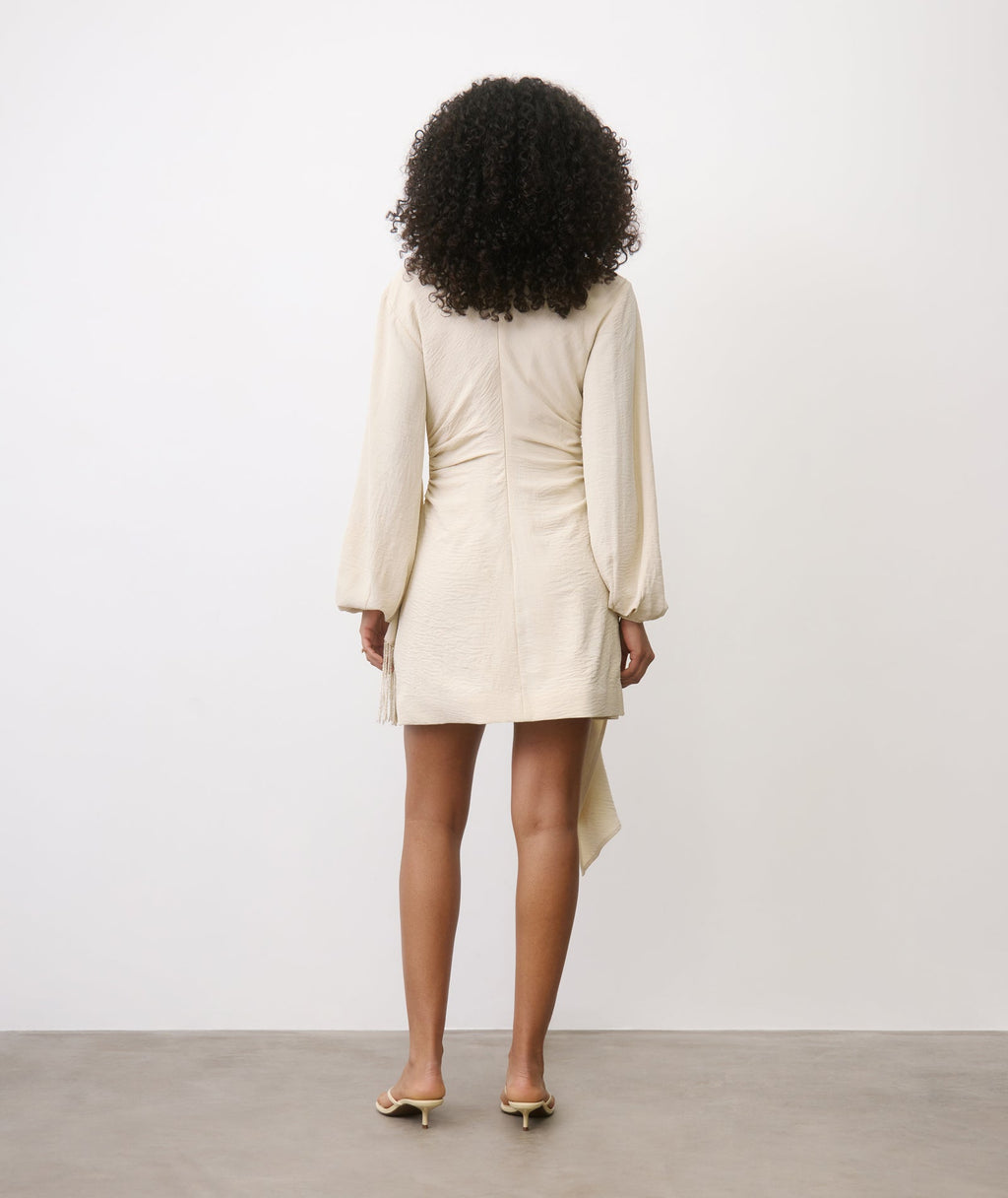 Fringe Long Sleeve Mini Dress - Stone