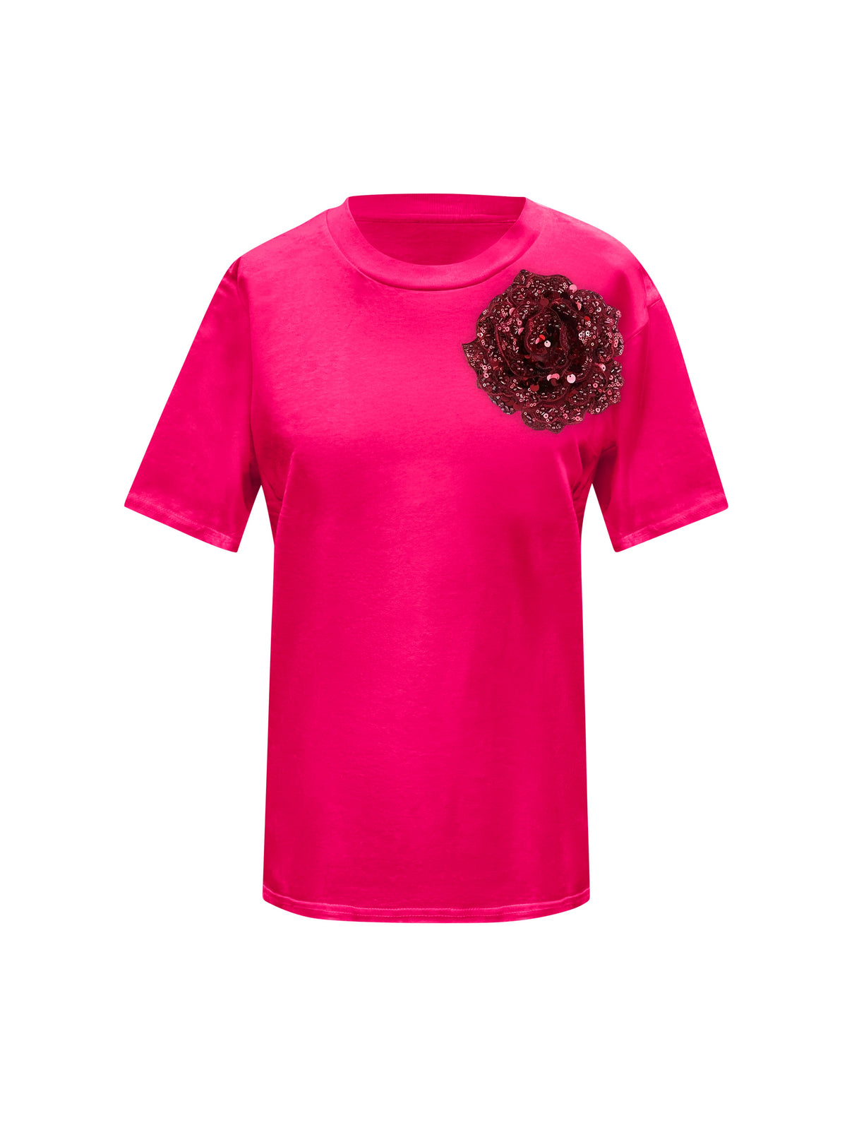 Pink Cotton Toma T-Shirt With Sequin Flower