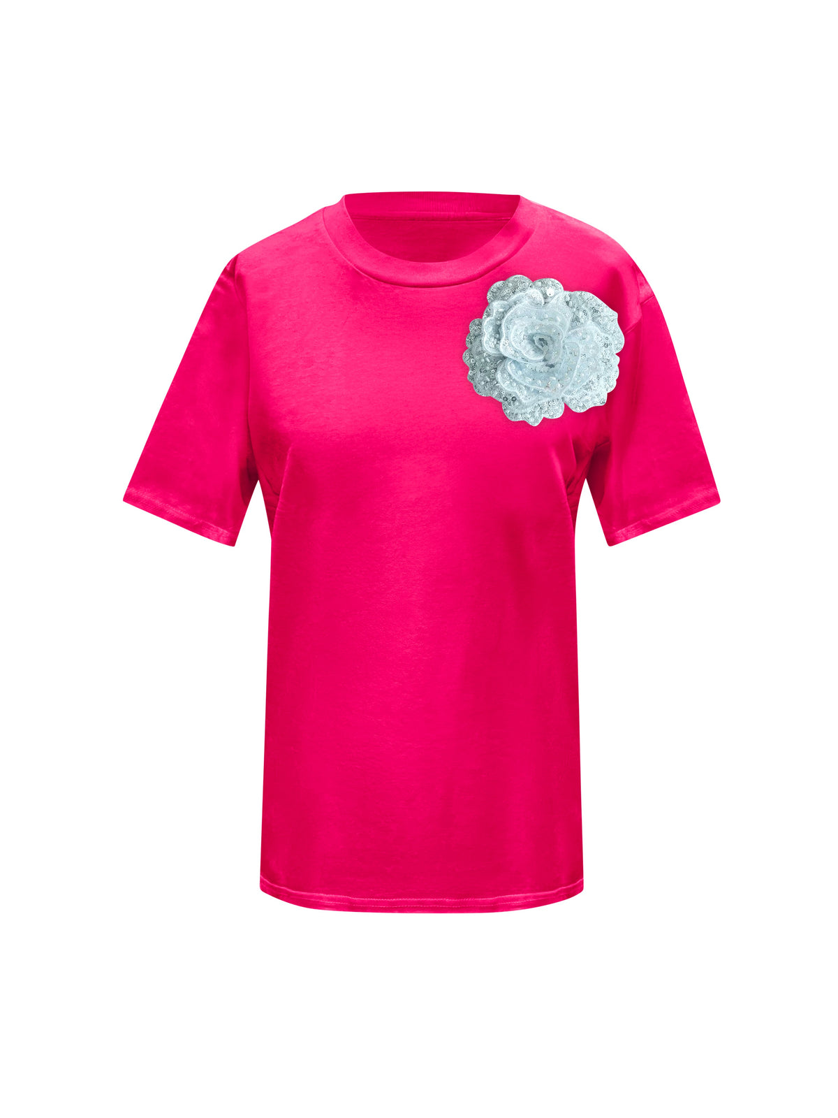 Pink Cotton Toma T-Shirt With Sequin Flower