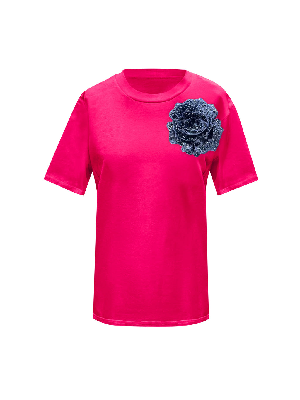 Pink Cotton Toma T-Shirt With Sequin Flower