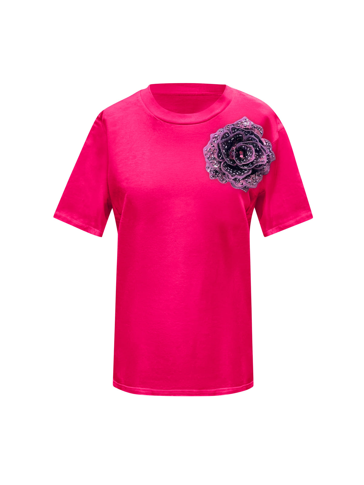 Pink Cotton Toma T-Shirt With Sequin Flower