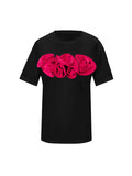 Flower Black Cotton T-Shirt With Pink Central Roses