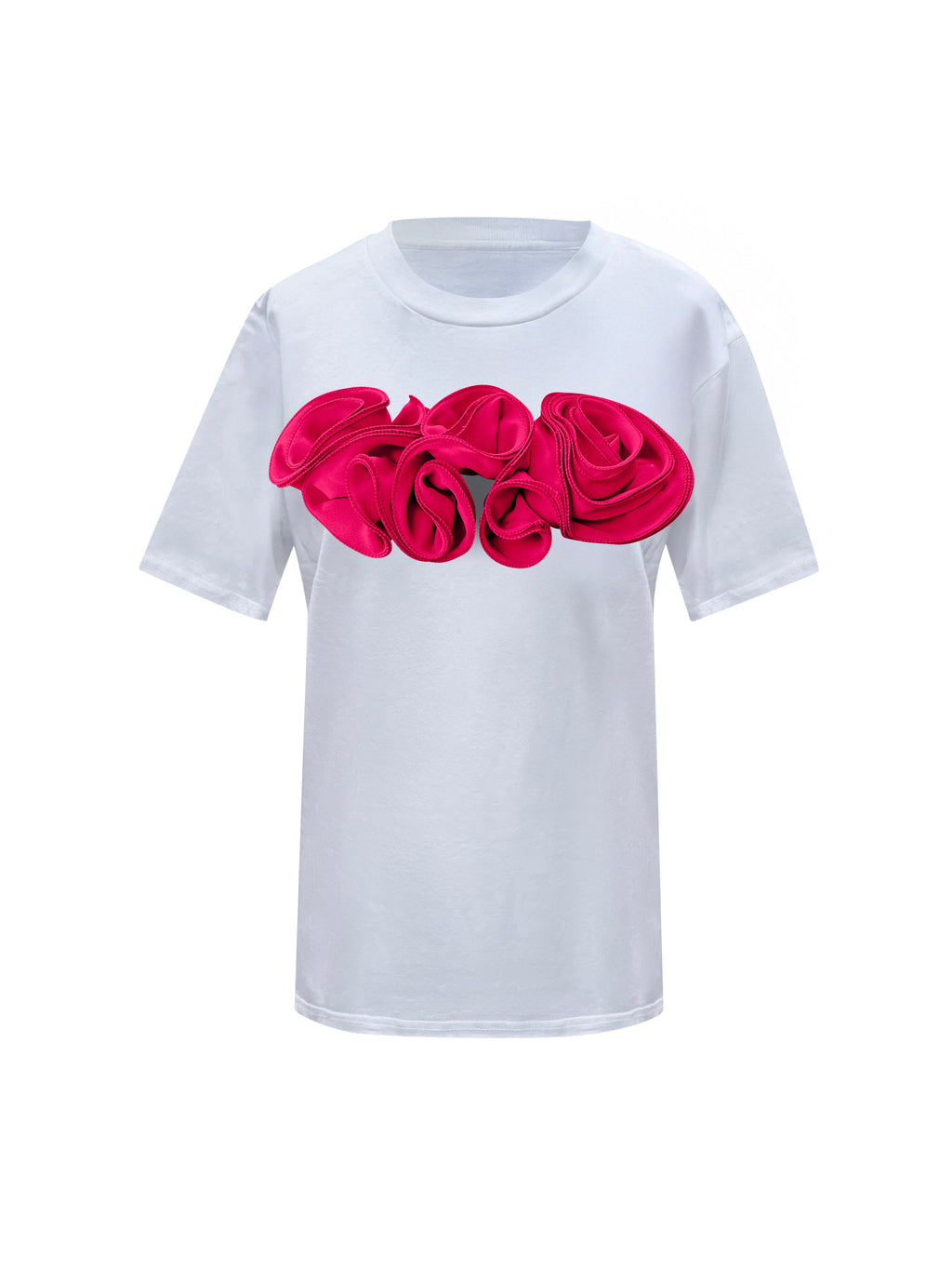 Flower Toma White Cotton T-Shirt With Pink Central Roses