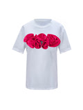 Flower Toma White Cotton T-Shirt With Pink Central Roses