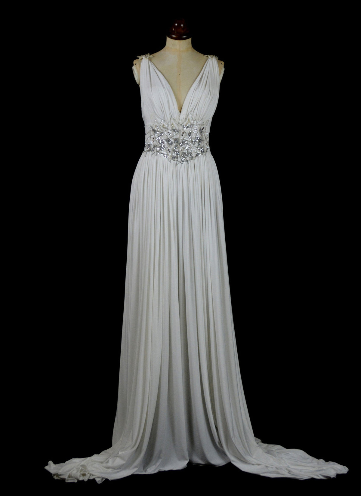Ivory Draped Jersey and Beaded Star Gown - S