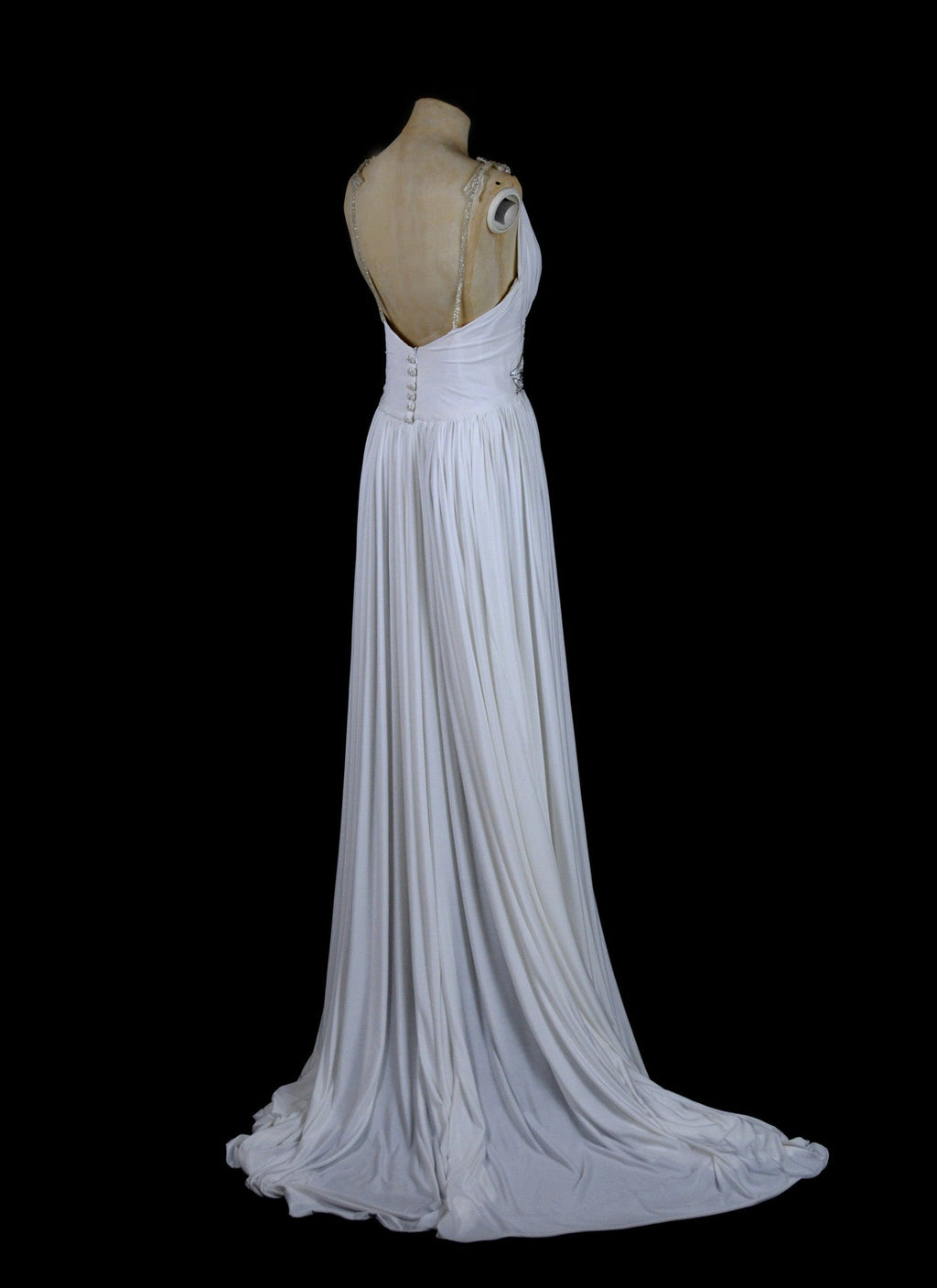 Ivory Draped Jersey and Beaded Star Gown - S