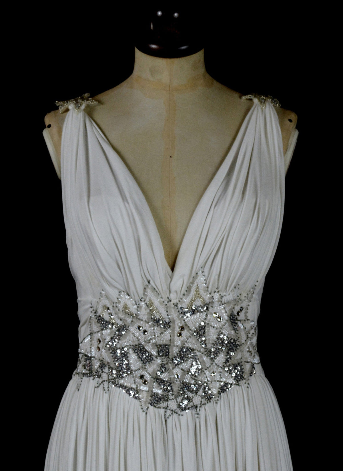 Ivory Draped Jersey and Beaded Star Gown - S