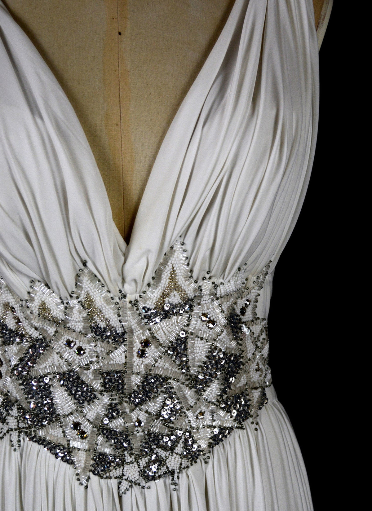 Ivory Draped Jersey and Beaded Star Gown - S