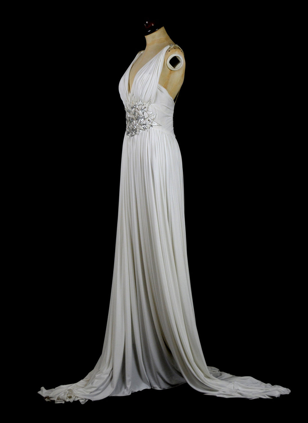 Ivory Draped Jersey and Beaded Star Gown - S
