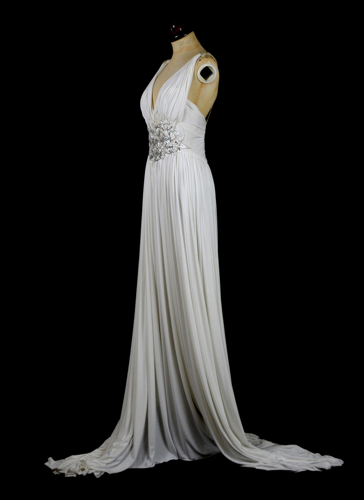 Ivory Draped Jersey and Beaded Star Gown - S