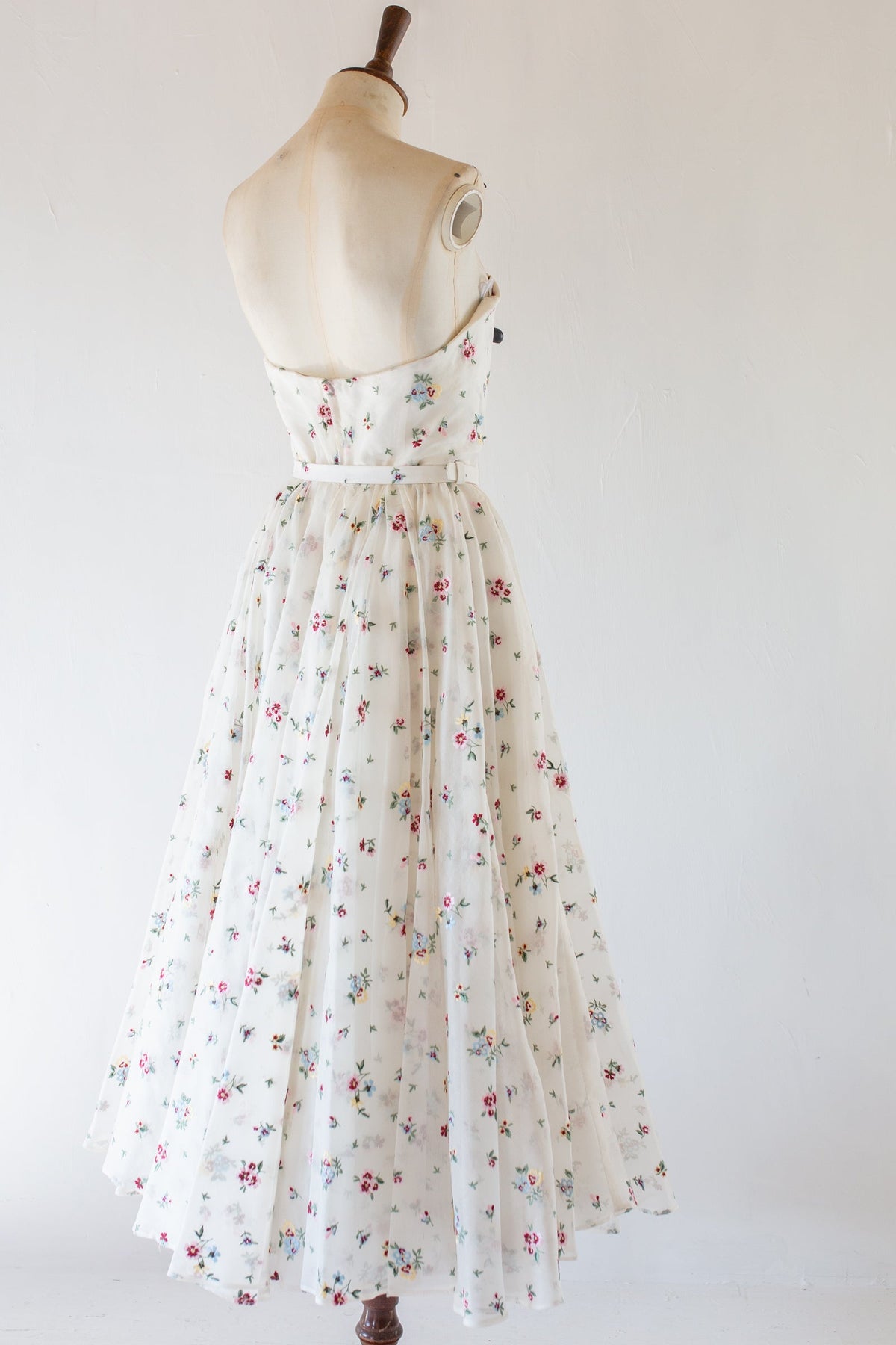 Ivory Floral Embroidered Silk Dress - Spring Rose