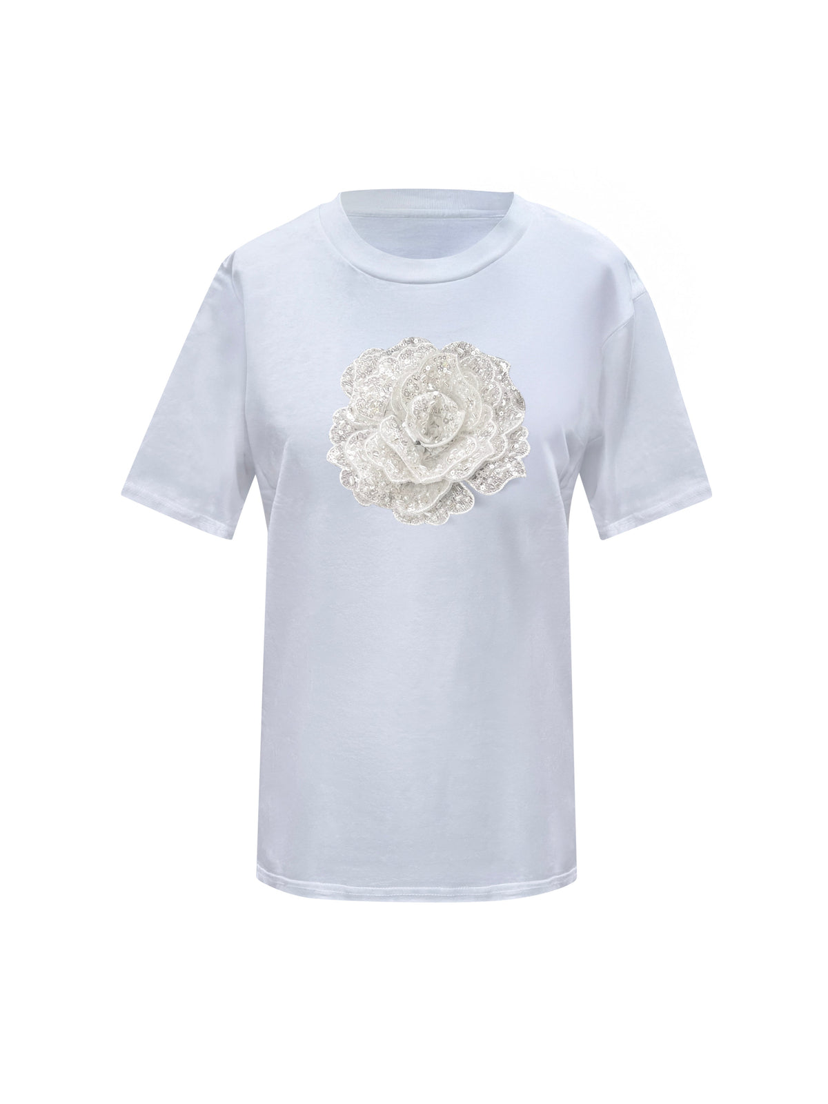 Toma Cotton T-Shirt With White Middle Sequin Rose
