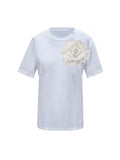Cotton T-Shirt With White Side Sequin Rose