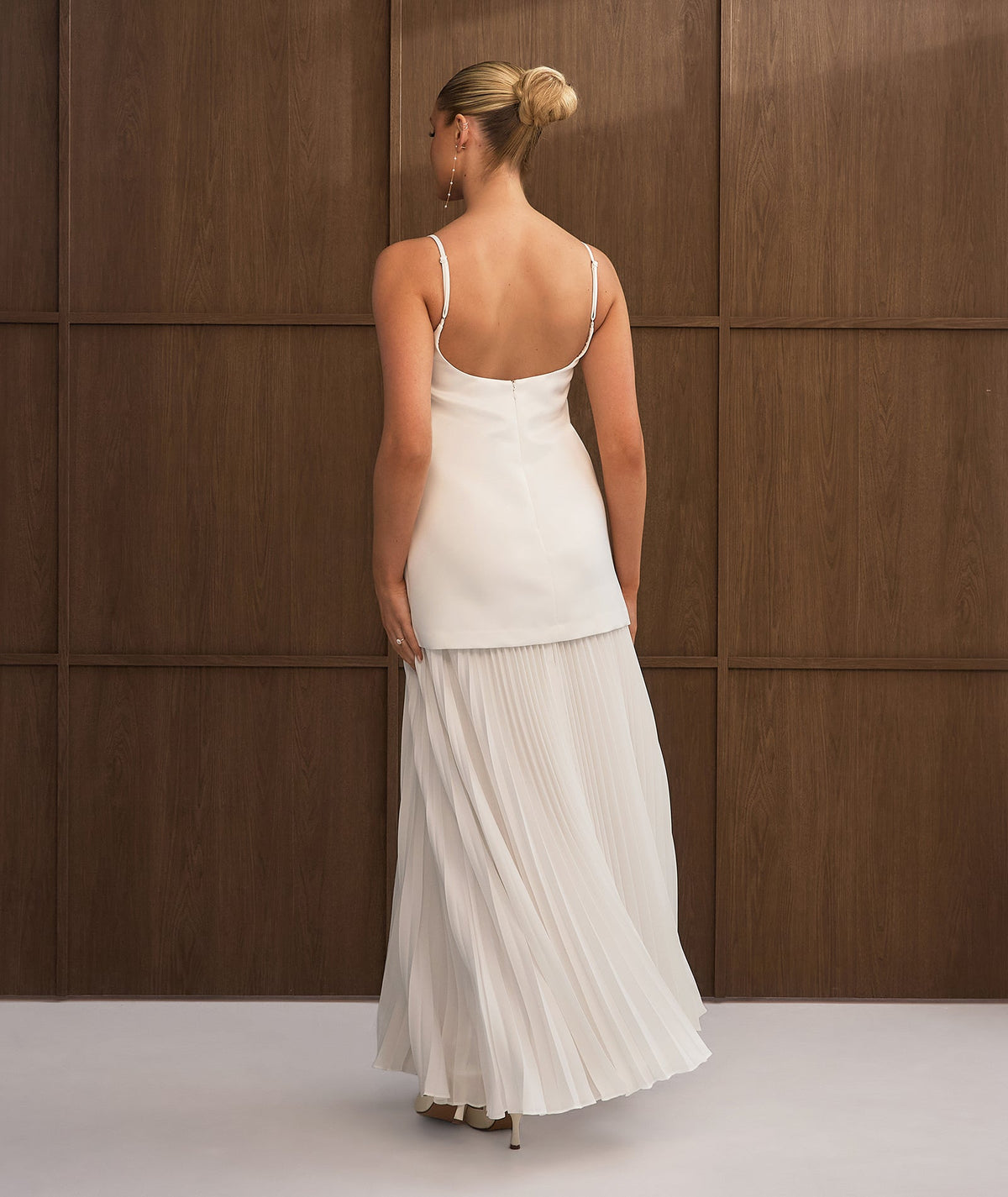 Pearl Embellished Maxi Dress with Neck Scarf - White