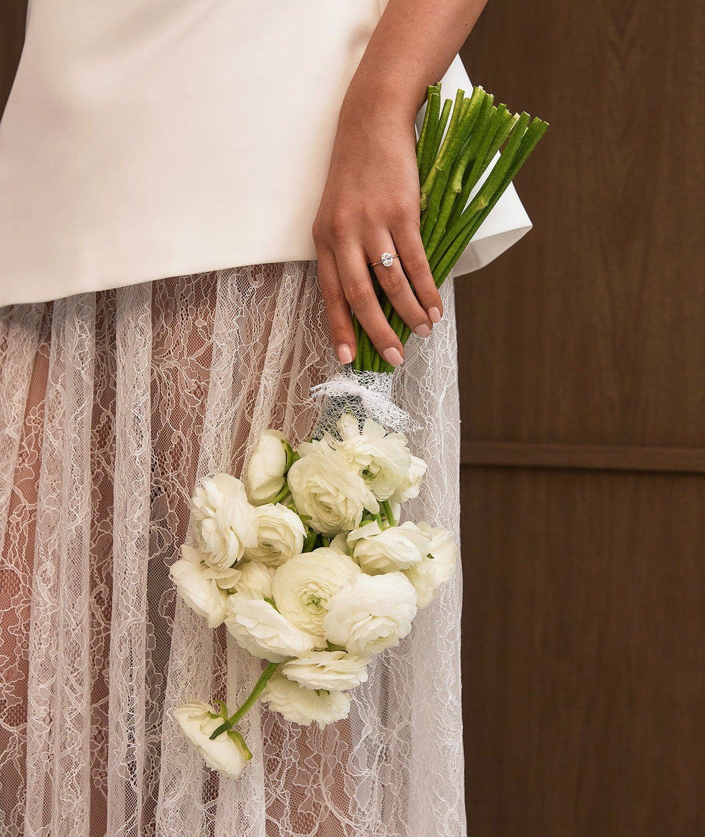 One Shoulder Satin Dress with Lace Skirt - White