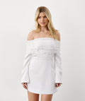 Pearl Trim Bardot Mini Dress - White