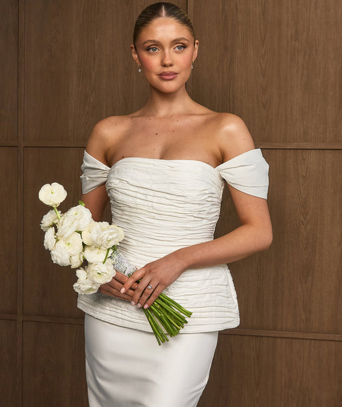 Bardot Peplum Midi Dress - Ivory