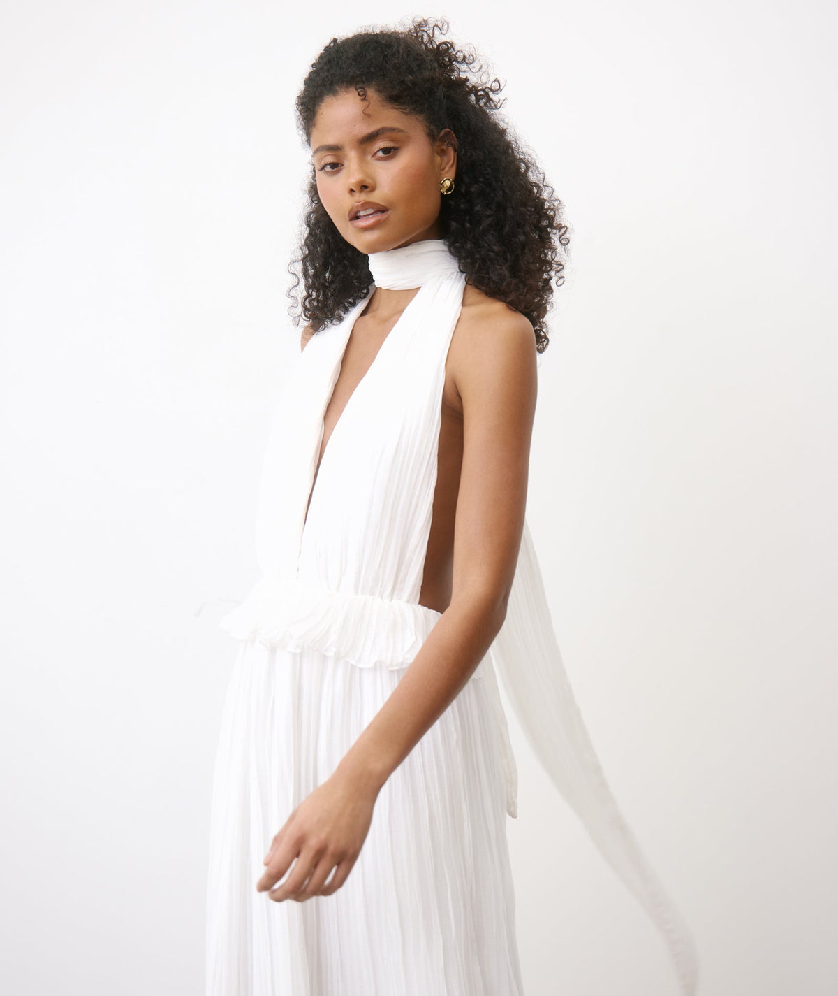 Pleated Plunge Maxi Dress - Ivory