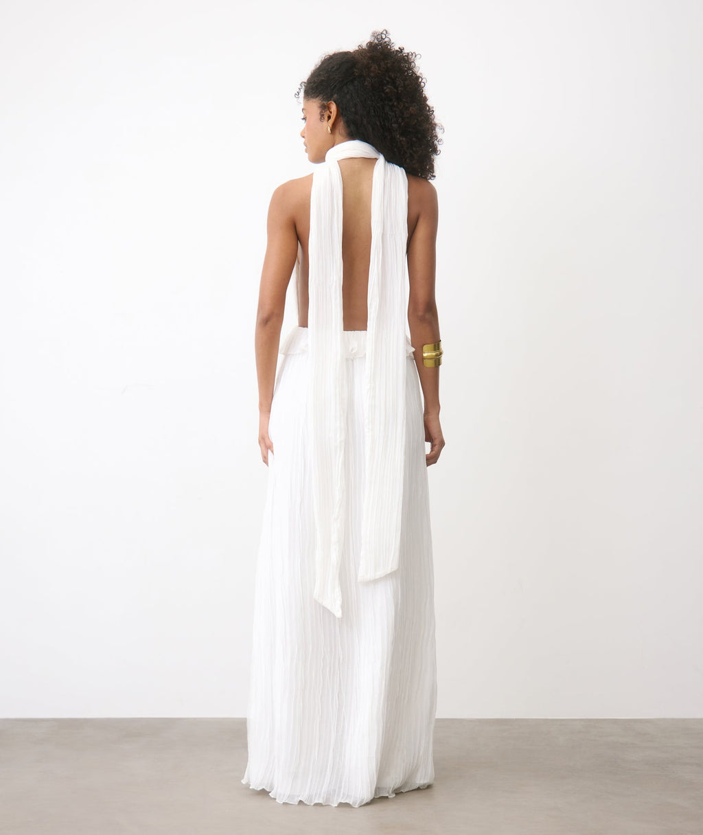 Pleated Plunge Maxi Dress - Ivory