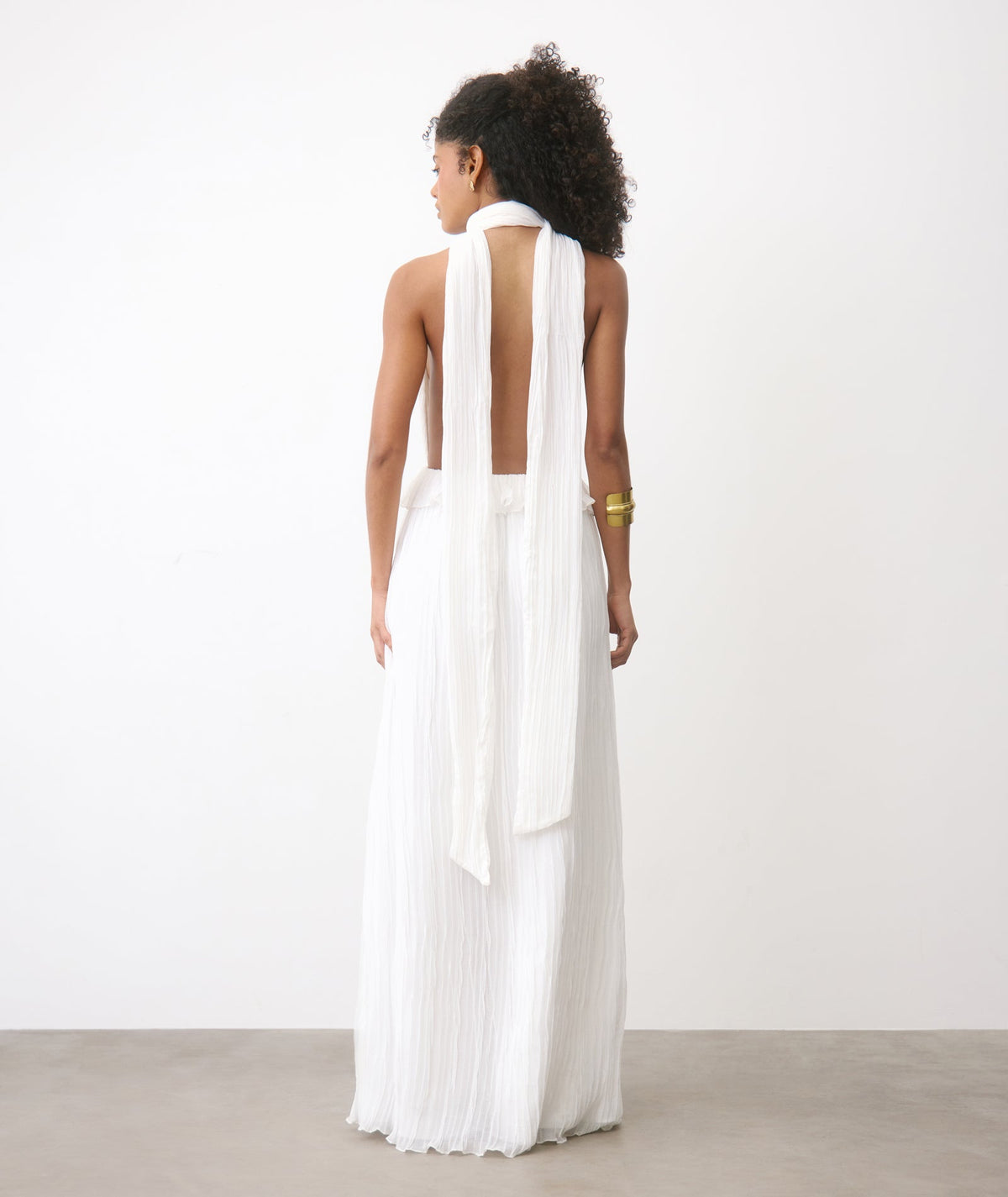 Pleated Plunge Maxi Dress - Ivory