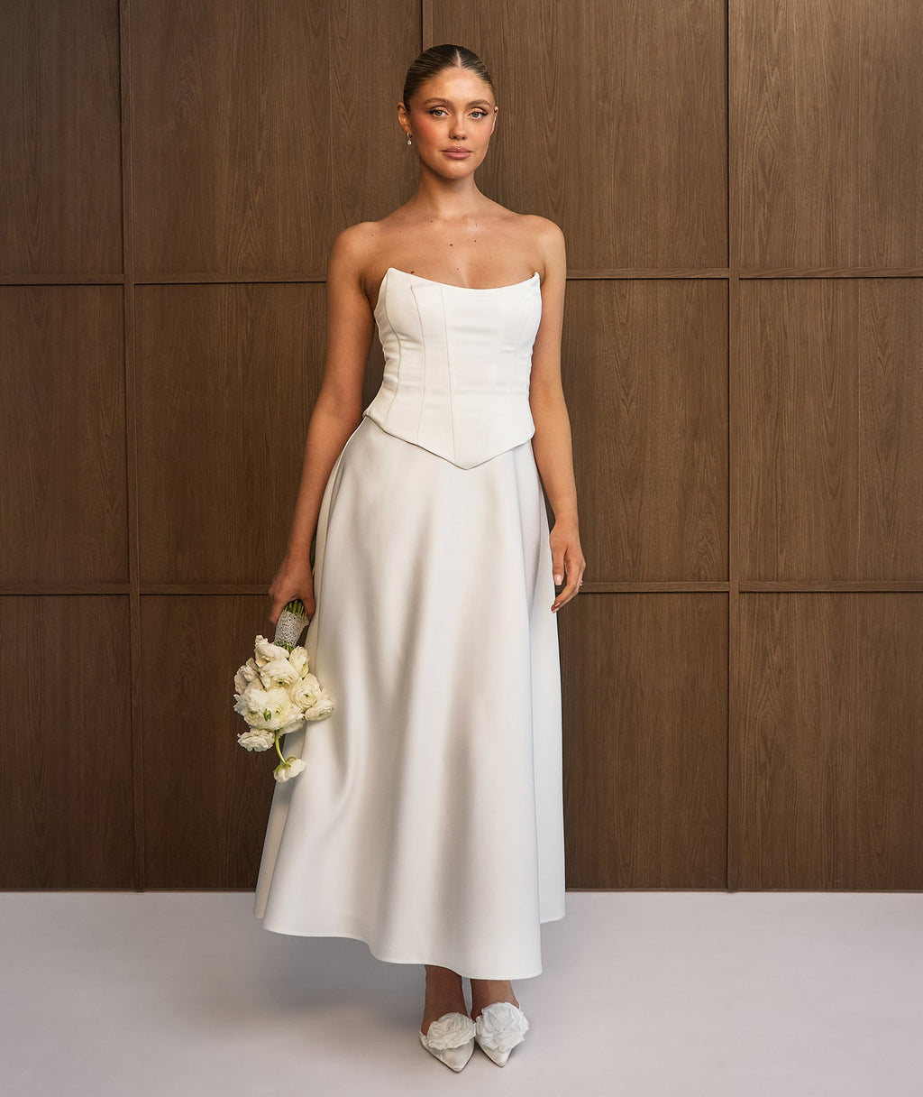 Satin Corset Midi Dress - Ivory