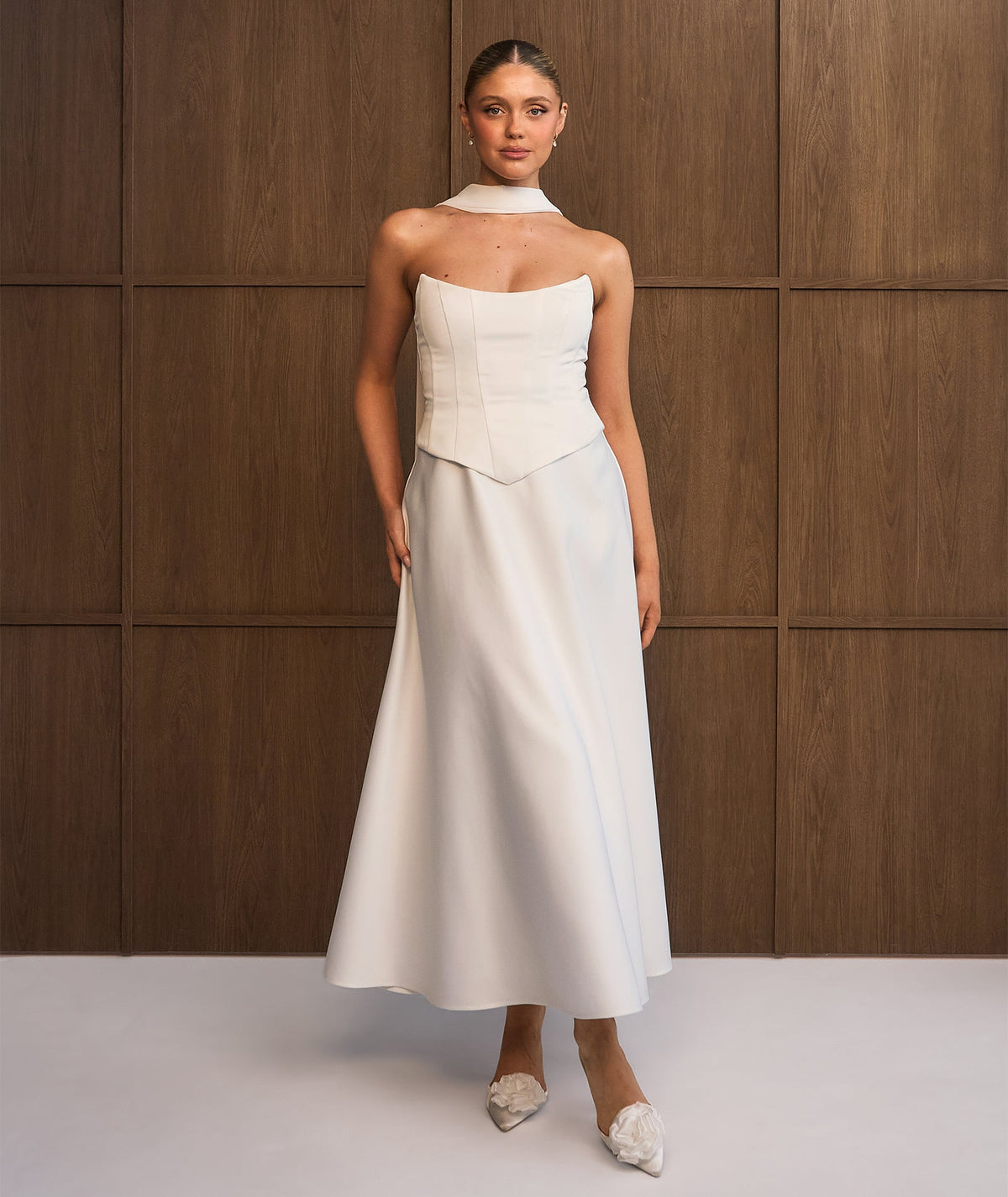 Satin Corset Midi Dress - Ivory