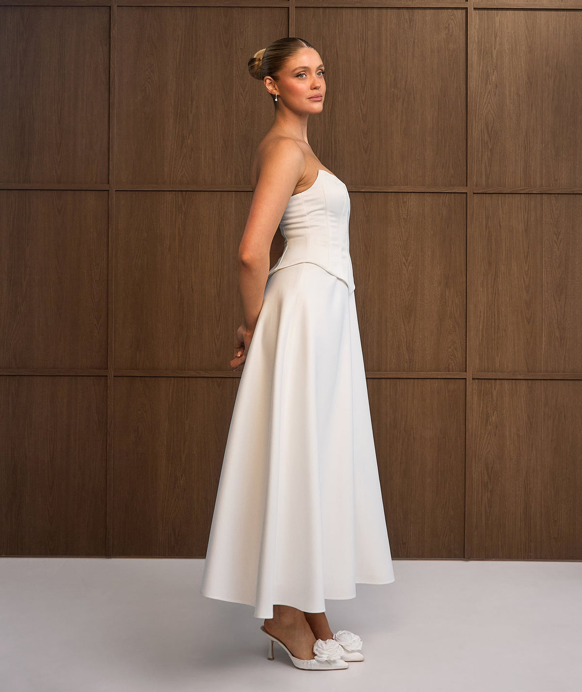 Satin Corset Midi Dress - Ivory