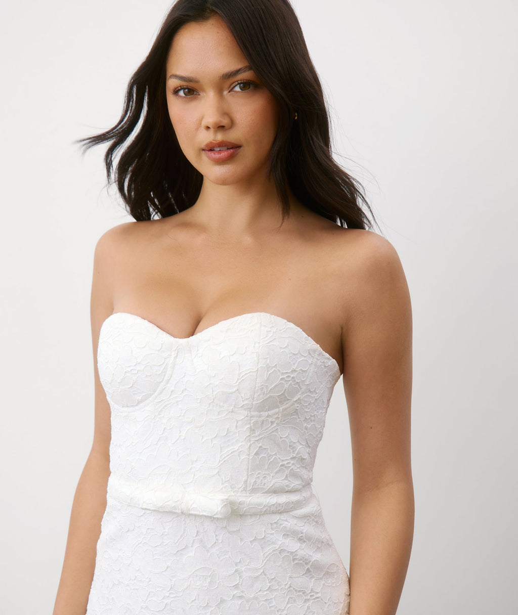 Lace Bandeau Corset Mini Dress - White