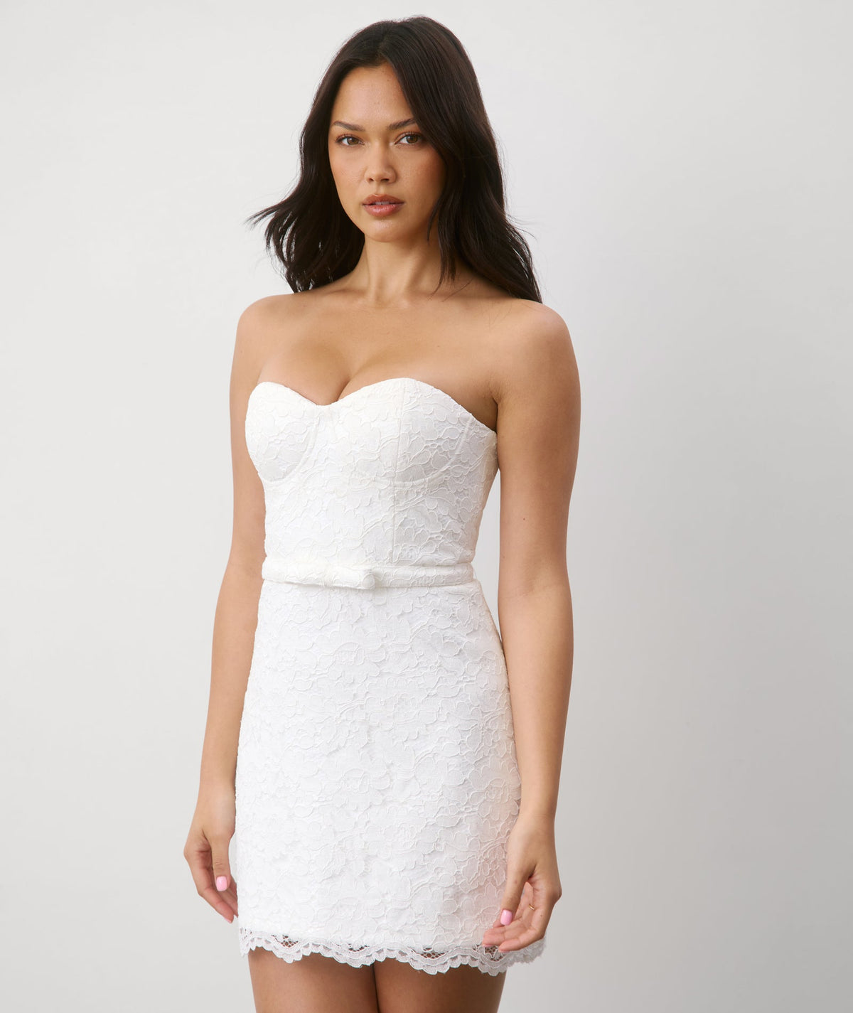 Lace Bandeau Corset Mini Dress - White