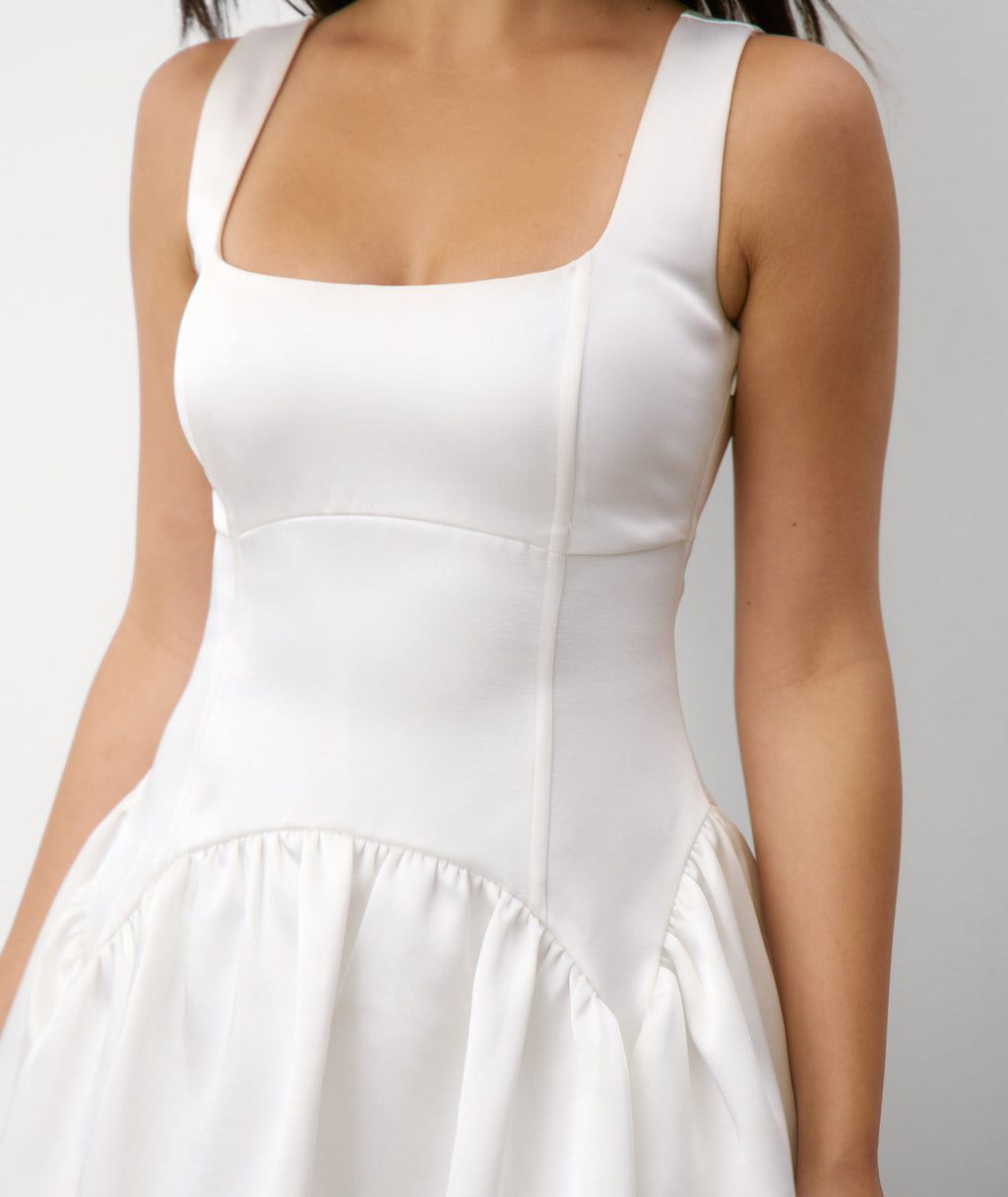 Scoop Neck Skater Mini Dress - White