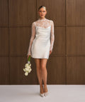 Lace Sleeve Cowl Satin Mini Dress - White
