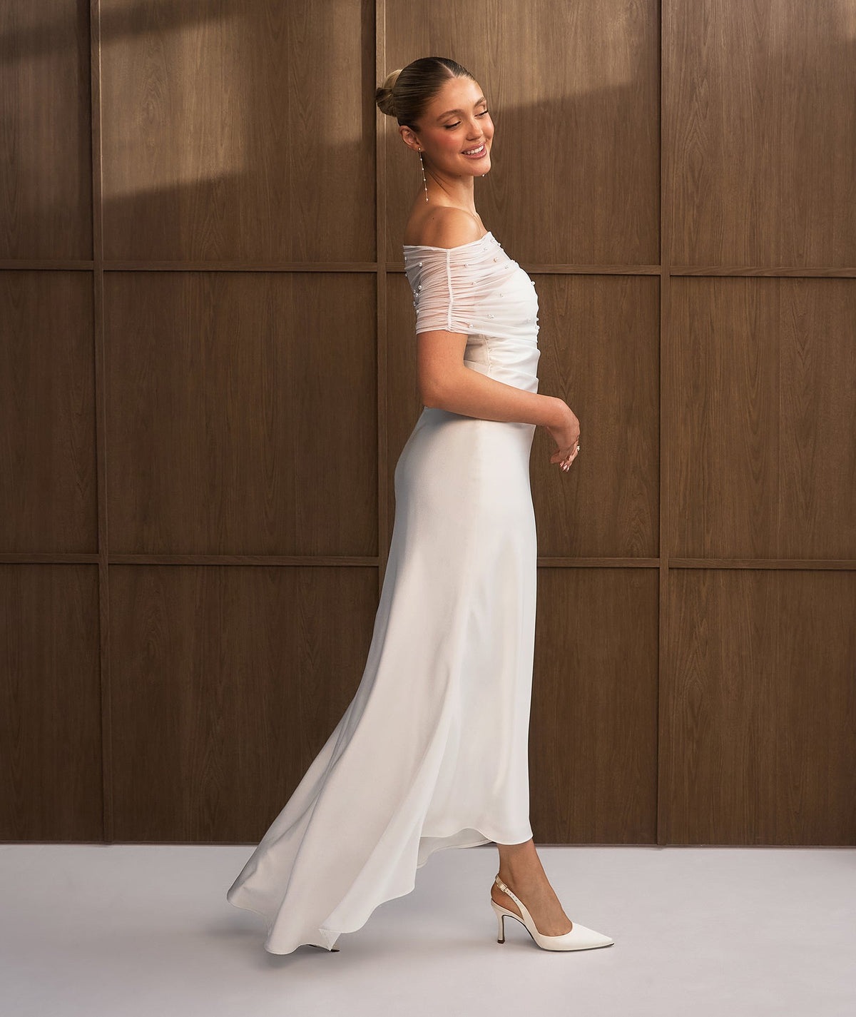 Bardot Pearl Detail Satin Midaxi Dress - White