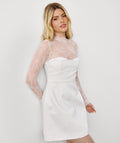 Lace Sleeve Cup Detail Mini Dress - White