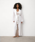Chiffon Sleeve Maxi Satin Robe - White