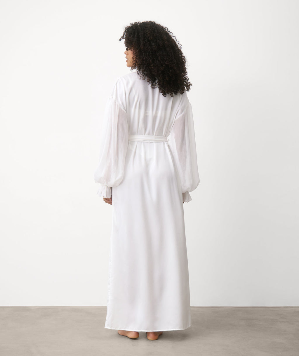 Chiffon Sleeve Maxi Satin Robe - White