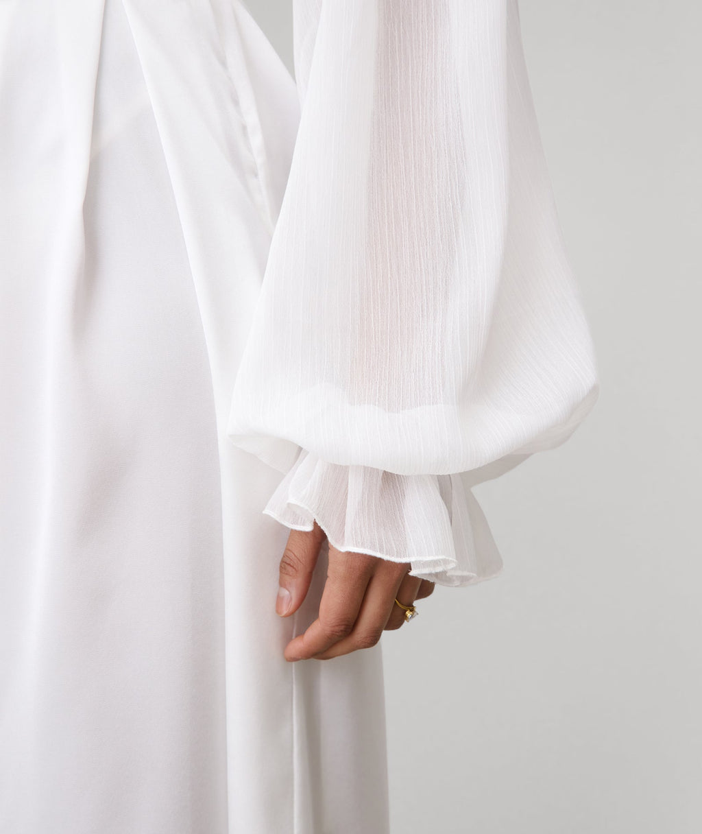 Chiffon Sleeve Maxi Satin Robe - White