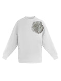 White Cotton Sweatshirt With White Sequin Flower