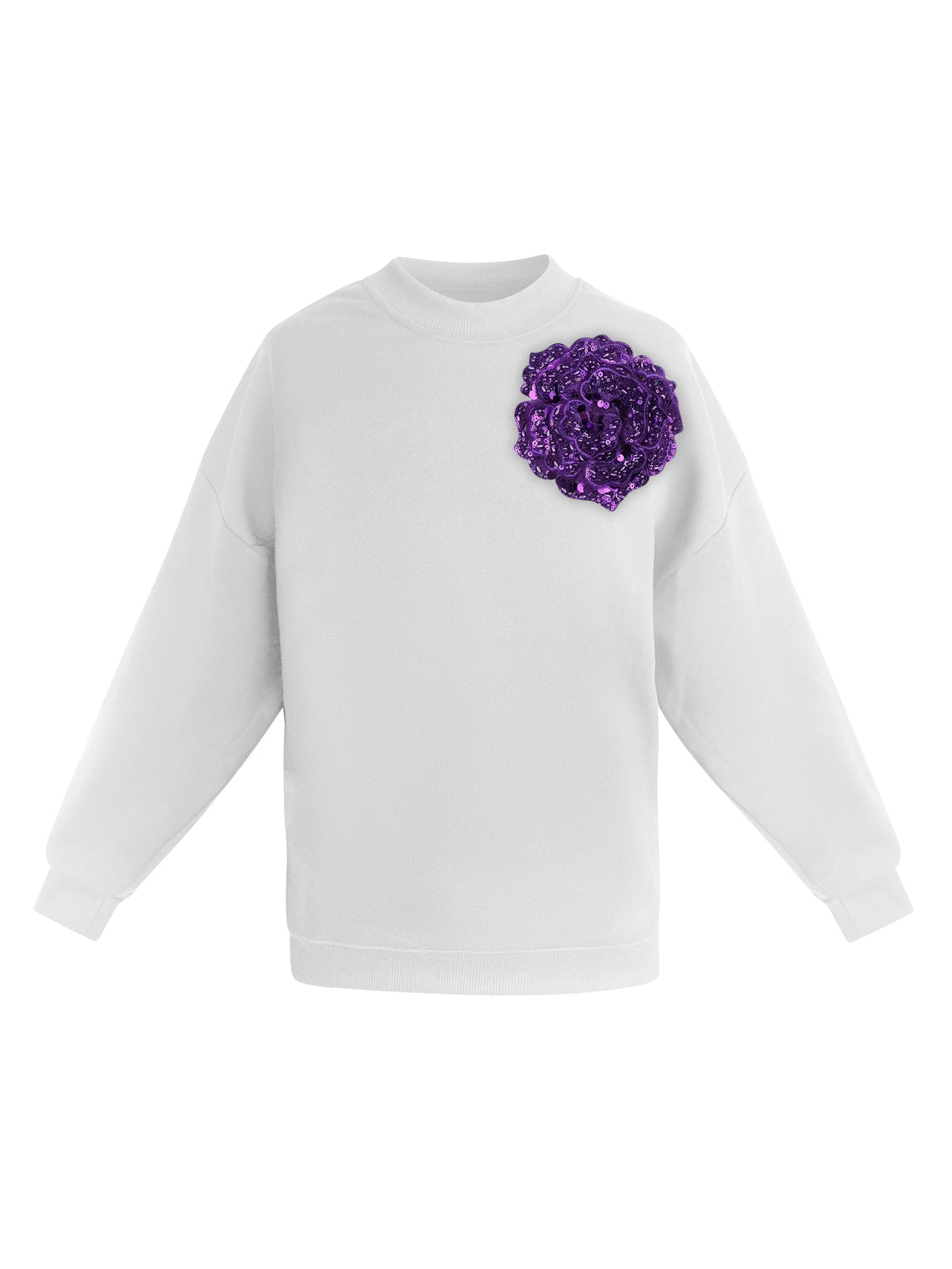 Cotton Sweatshirt With Bright Purple Sequin Flower