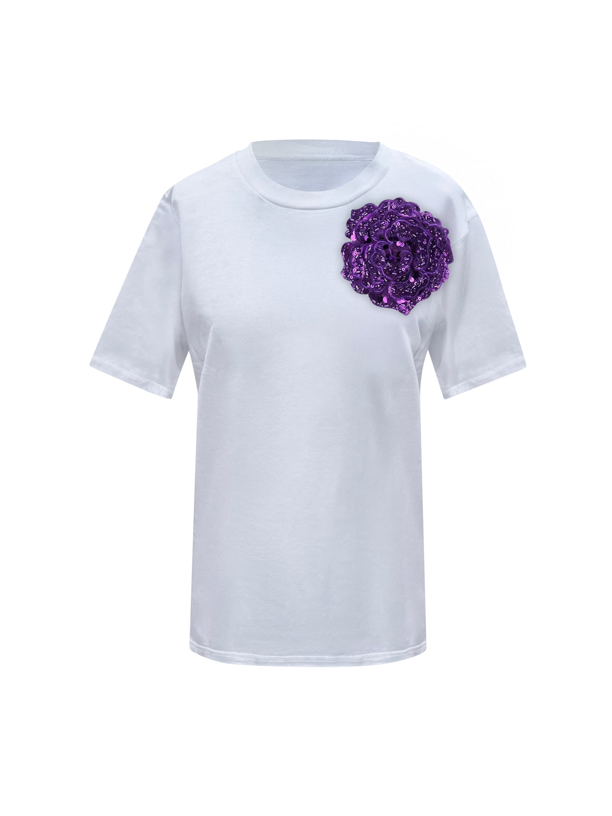 White Cotton Toma T-Shirt With Sequin Flower
