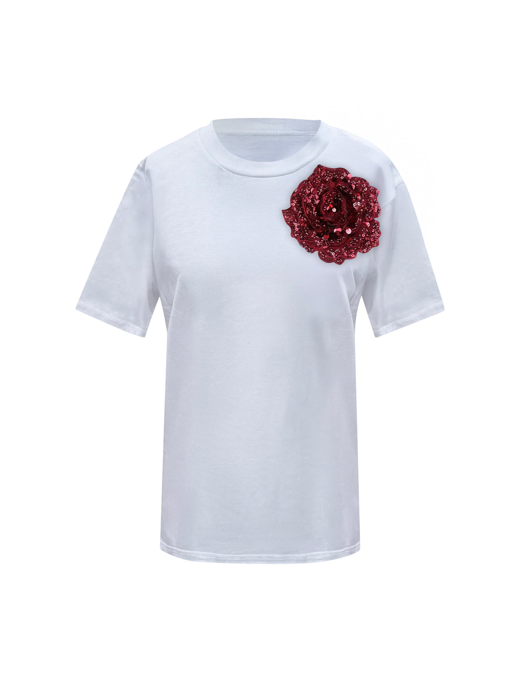 White Cotton Toma T-Shirt With Sequin Flower