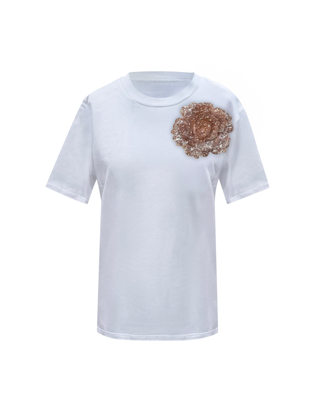 White Cotton Toma T-Shirt With Sequin Flower