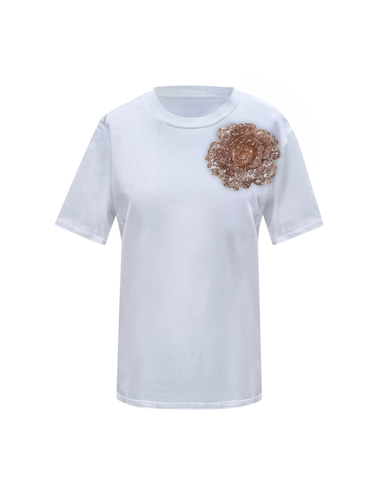 White Cotton Toma T-Shirt With Sequin Flower