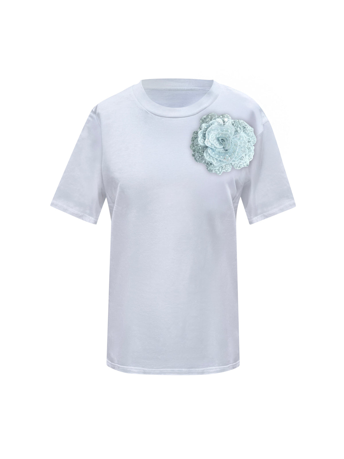 White Cotton Toma T-Shirt With Sequin Flower