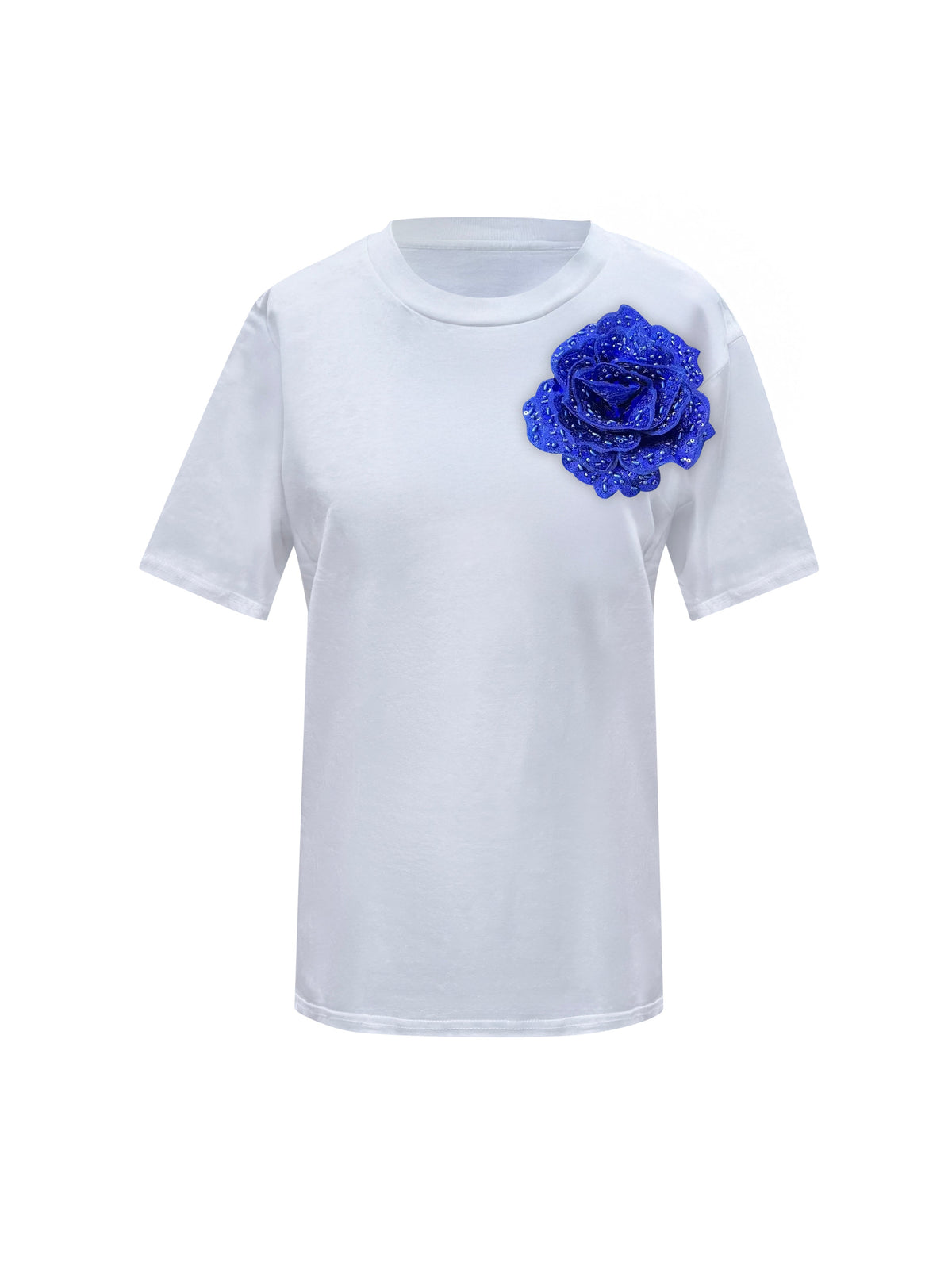 White Cotton Toma T-Shirt With Sequin Flower