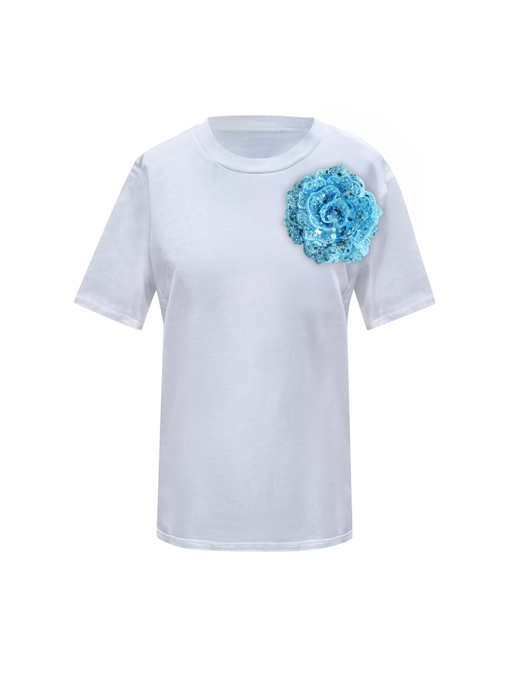 White Cotton Toma T-Shirt With Sequin Flower